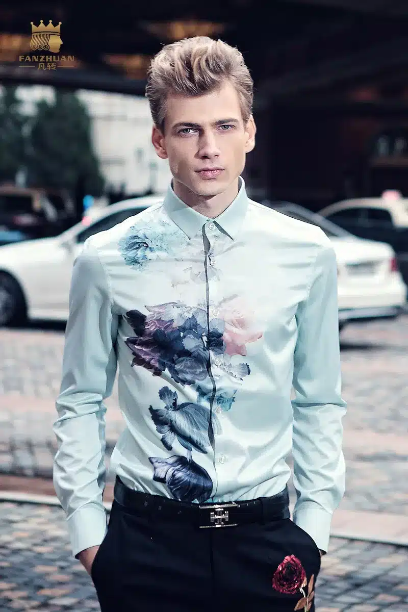 fanzhuan Free shipping New male man Summer casual fashion Men's flower prints Mens Long Sleeved Shirt Korean On Sale 612003 13