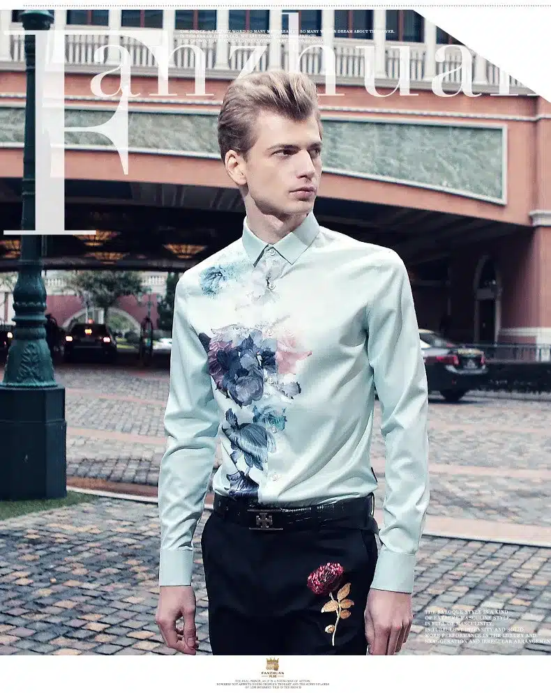 fanzhuan Free shipping New male man Summer casual fashion Men's flower prints Mens Long Sleeved Shirt Korean On Sale 612003 15