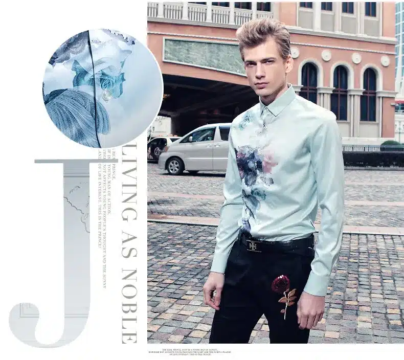 fanzhuan Free shipping New male man Summer casual fashion Men's flower prints Mens Long Sleeved Shirt Korean On Sale 612003 16