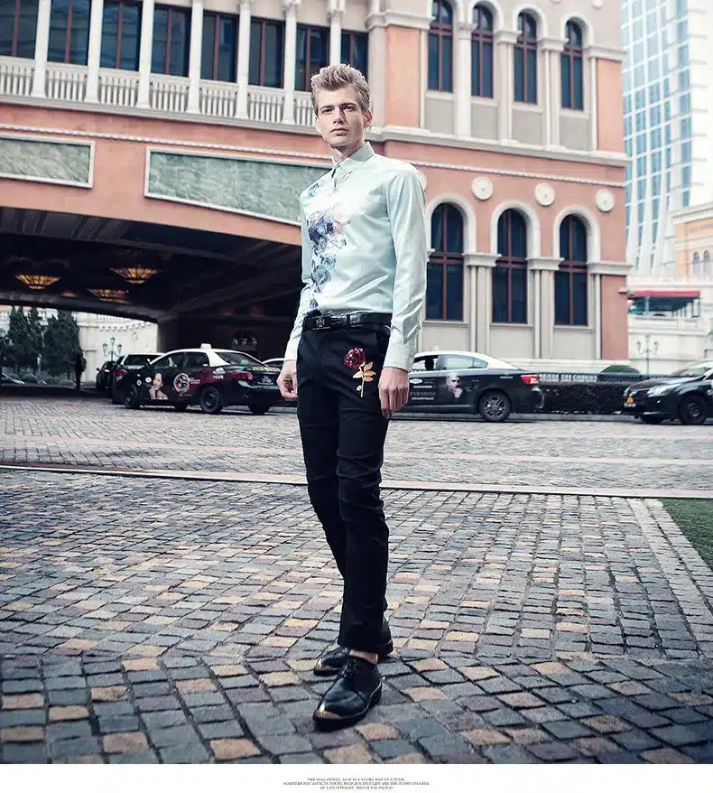 fanzhuan Free shipping New male man Summer casual fashion Men's flower prints Mens Long Sleeved Shirt Korean On Sale 612003 17