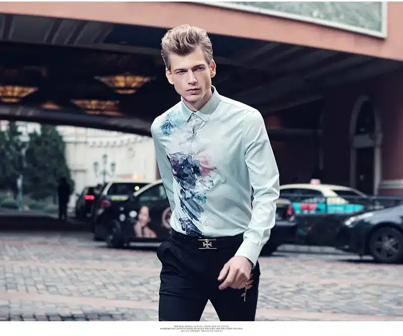 fanzhuan Free shipping New male man Summer casual fashion Men's flower prints Mens Long Sleeved Shirt Korean On Sale 612003 19