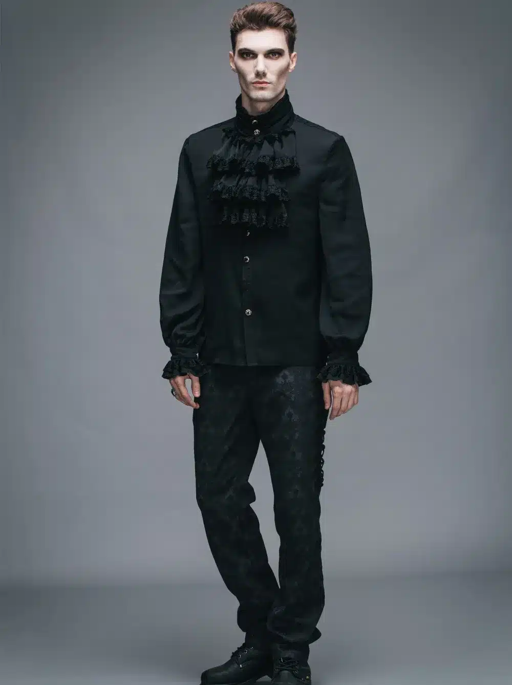 Steampunk Men Casual Shirt Gothic Style Fashion Novelty Single Breasted Chiffon Long Sleeve Male Shirt Black Clothing XXXL 3
