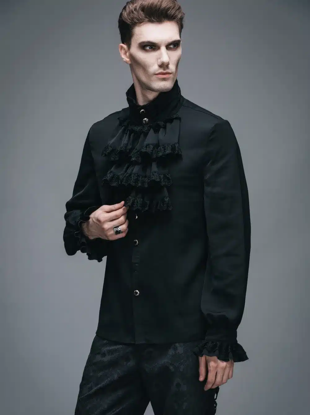 Steampunk Men Casual Shirt Gothic Style Fashion Novelty Single Breasted Chiffon Long Sleeve Male Shirt Black Clothing XXXL 5