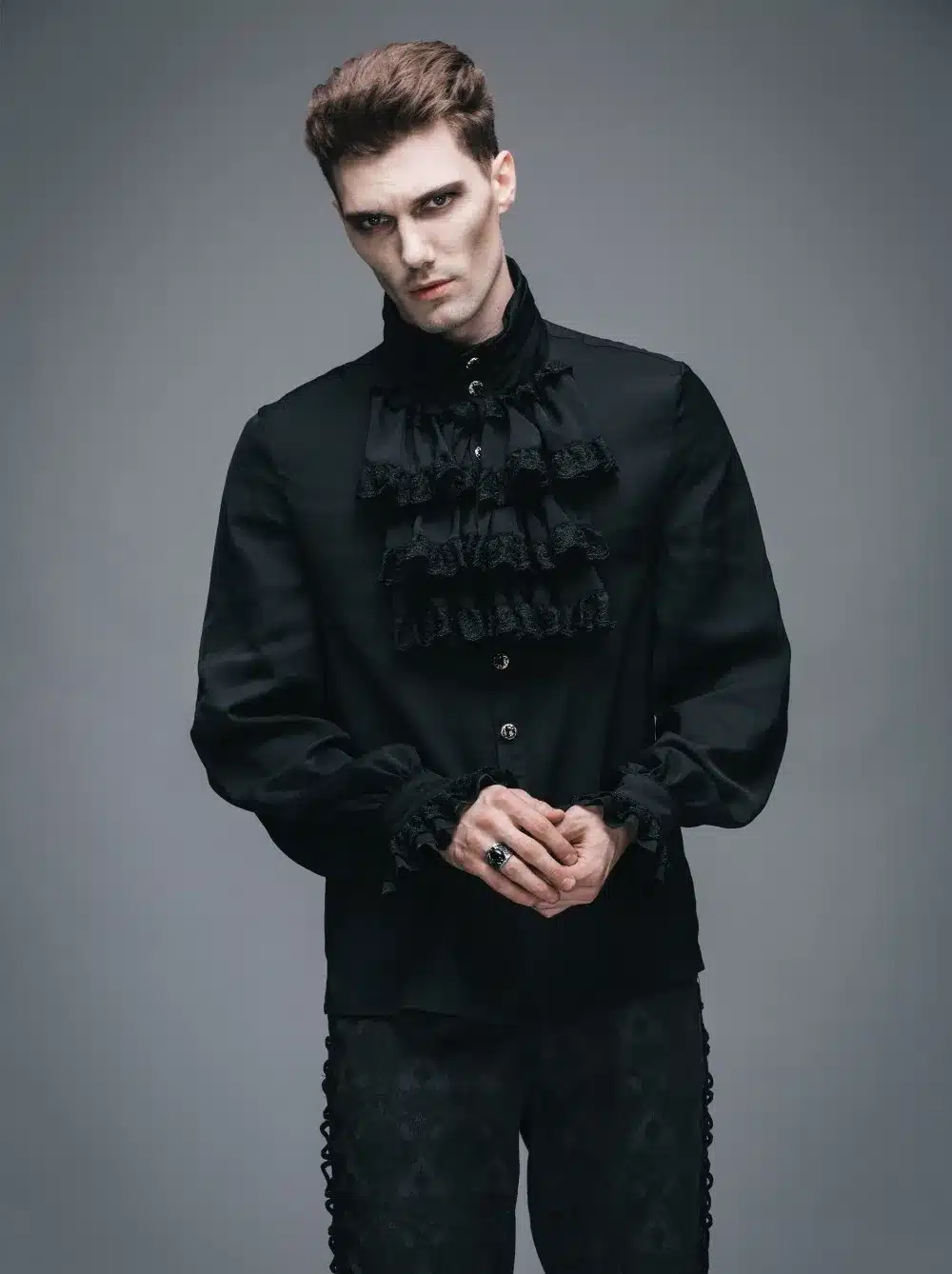 Steampunk Men Casual Shirt Gothic Style Fashion Novelty Single Breasted Chiffon Long Sleeve Male Shirt Black Clothing XXXL 6