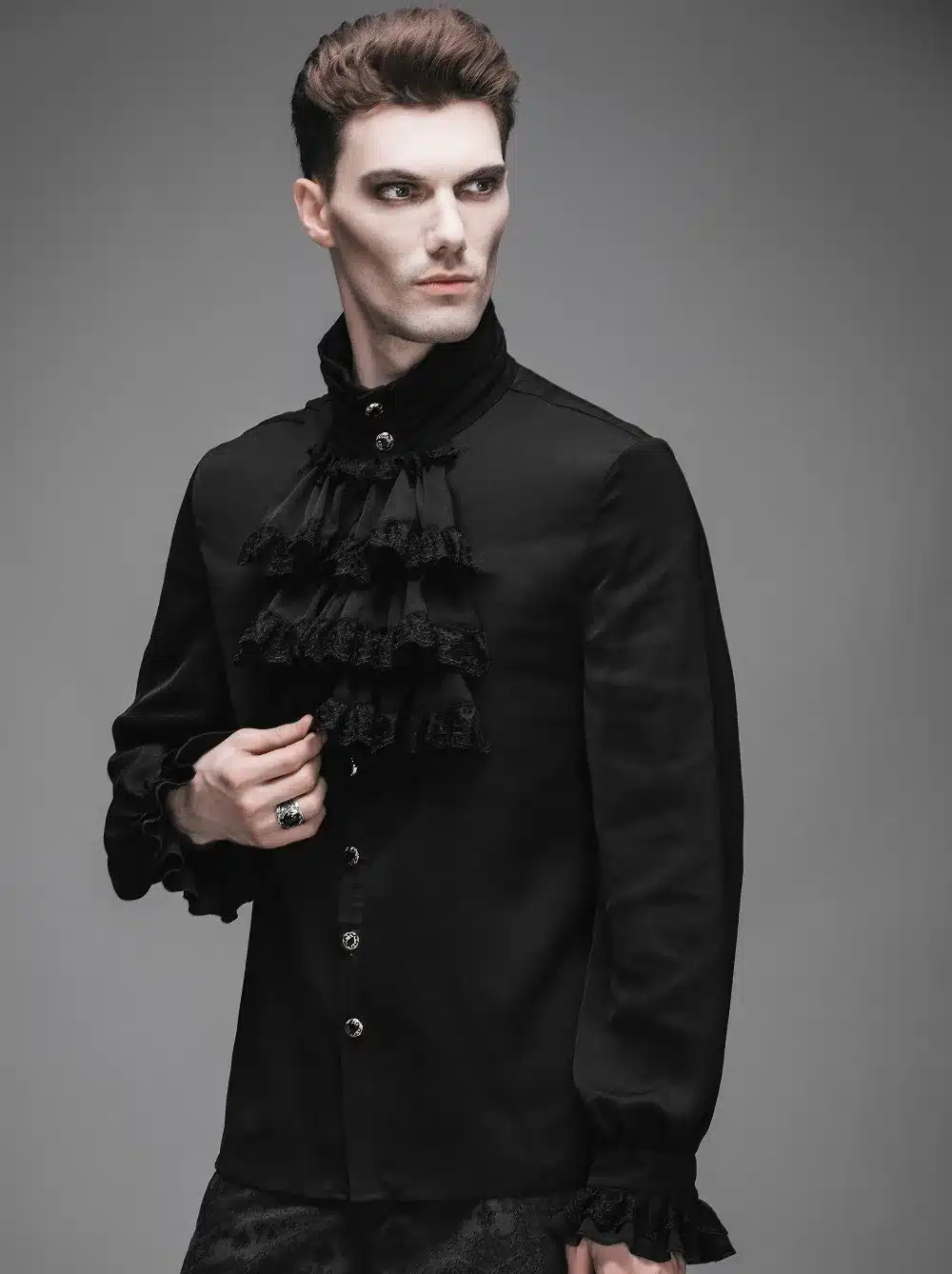 Steampunk Men Casual Shirt Gothic Style Fashion Novelty Single Breasted Chiffon Long Sleeve Male Shirt Black Clothing XXXL 8