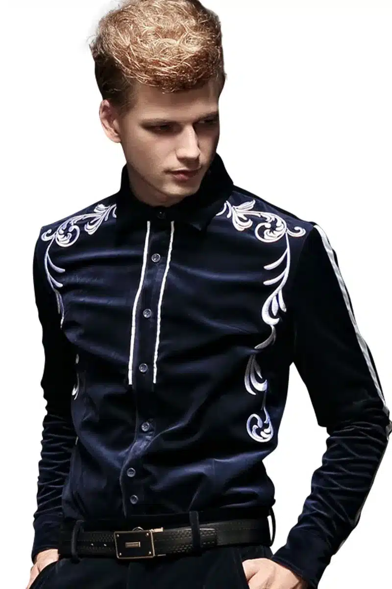 FanZhuan Free Shipping New men's fashion casual male long sleeved winter Shirts grass grain embroidered shirt 14267 personality 12