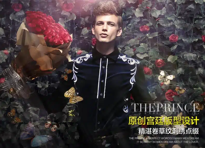 FanZhuan Free Shipping New men's fashion casual male long sleeved winter Shirts grass grain embroidered shirt 14267 personality 14