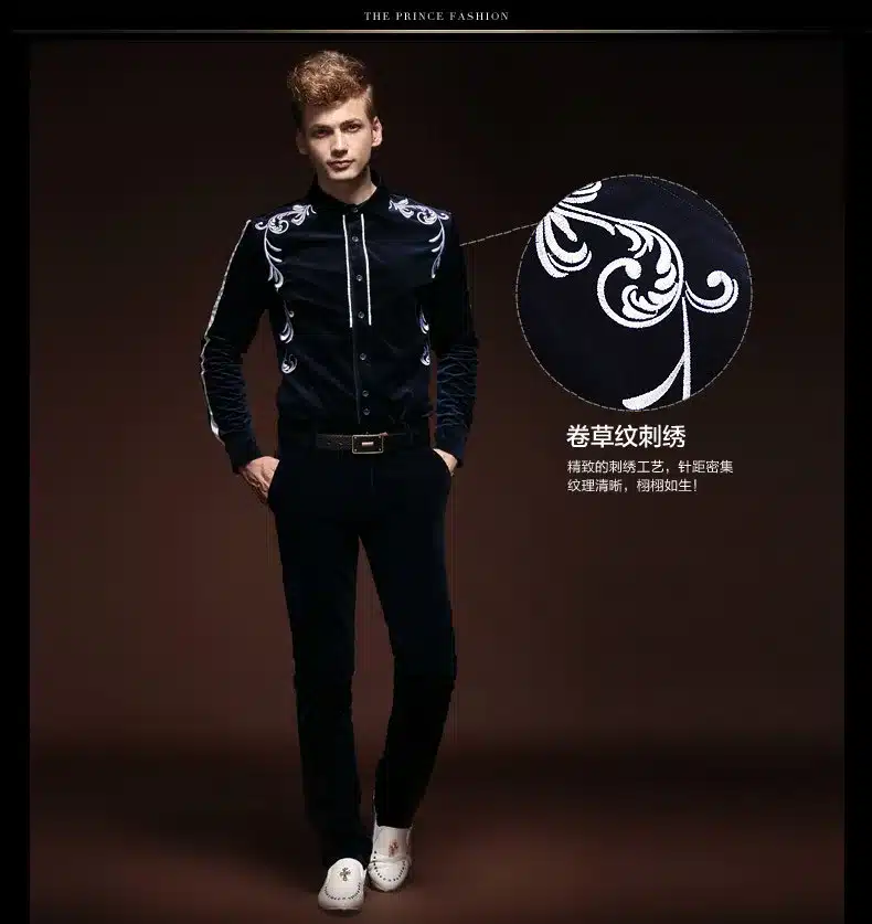 FanZhuan Free Shipping New men's fashion casual male long sleeved winter Shirts grass grain embroidered shirt 14267 personality 15