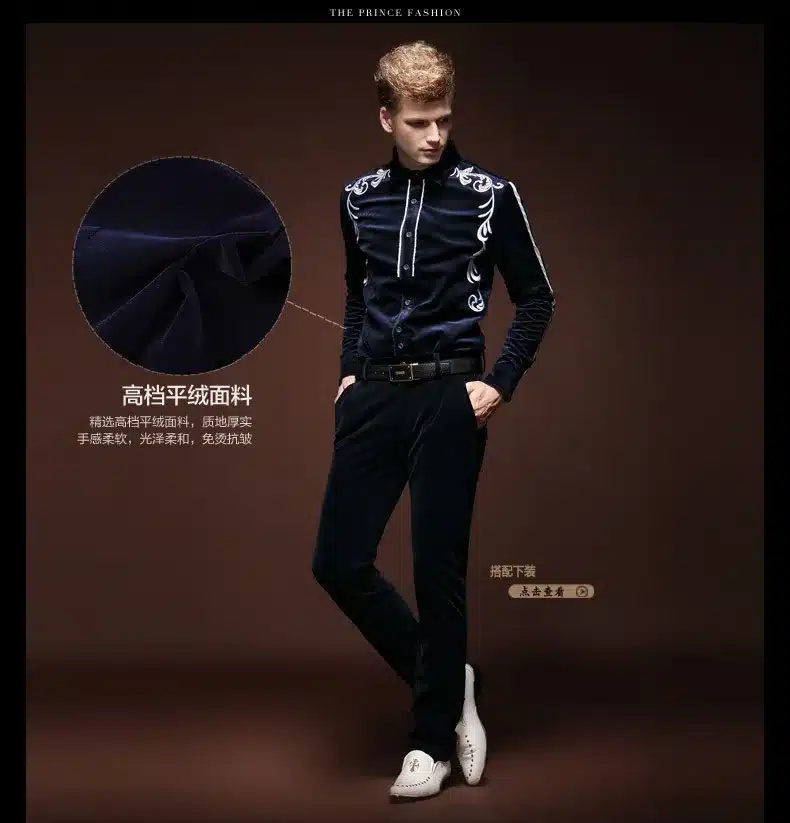 FanZhuan Free Shipping New men's fashion casual male long sleeved winter Shirts grass grain embroidered shirt 14267 personality 16