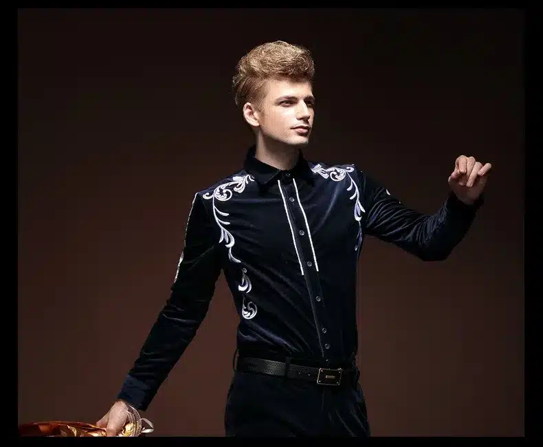 FanZhuan Free Shipping New men's fashion casual male long sleeved winter Shirts grass grain embroidered shirt 14267 personality 20