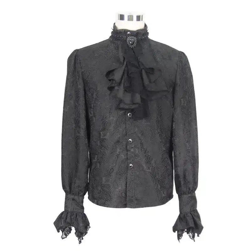 Punk Gothic Men Tuxedo Shirt Fashion Novelty Black Palace Blouses Stage Shirt Men Long Sleeve Printing Shirt Blouse 5