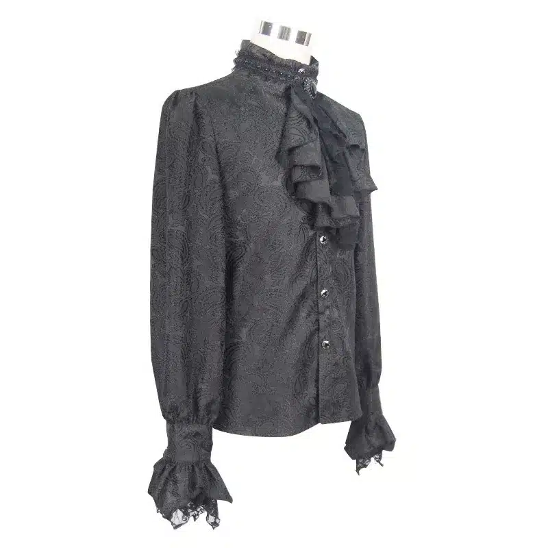 Punk Gothic Men Tuxedo Shirt Fashion Novelty Black Palace Blouses Stage Shirt Men Long Sleeve Printing Shirt Blouse 7
