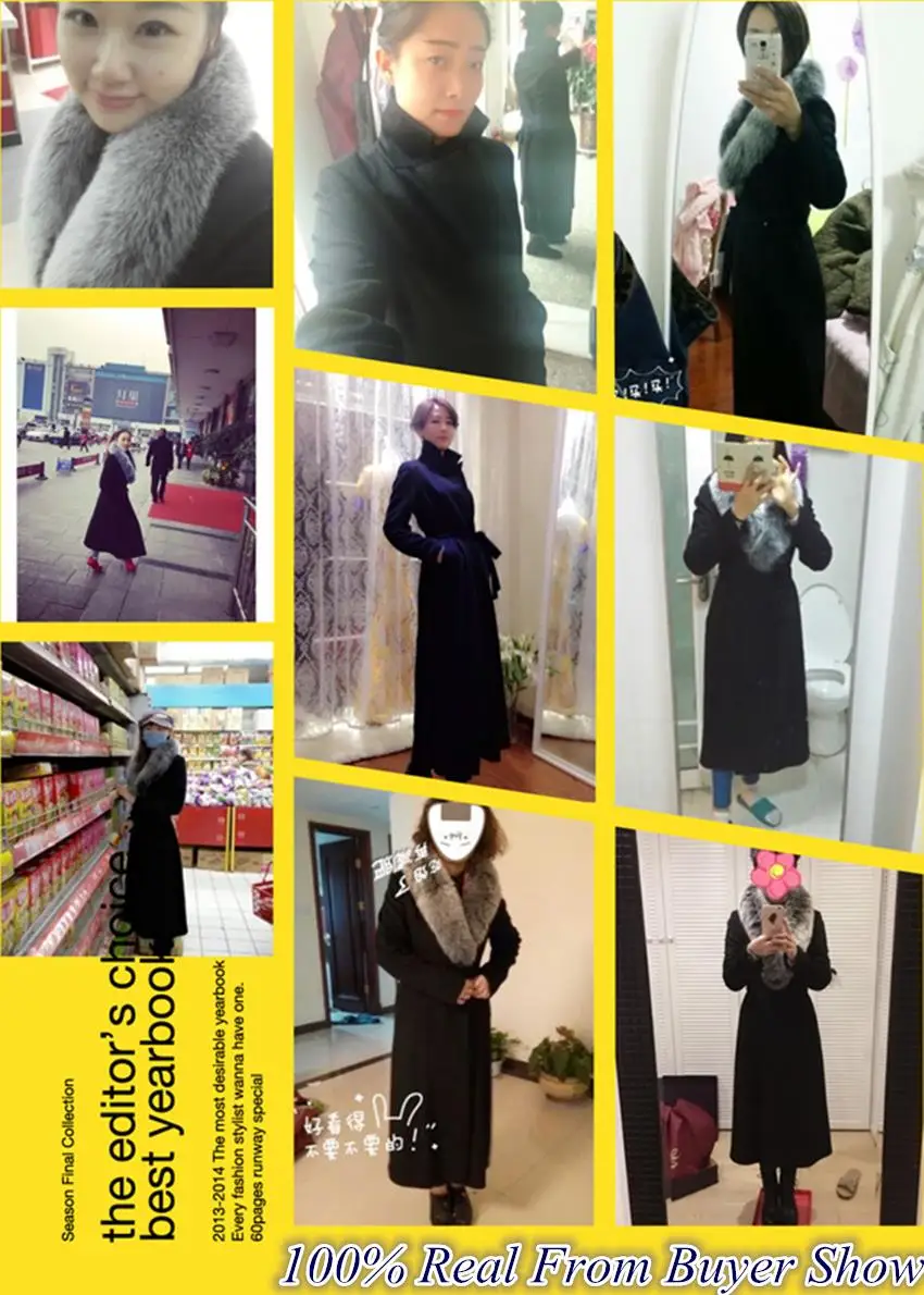 2016 Winter New Arrive High Quality Women Fox Fur Collar Cashmere Wool Warm Trench Noble Sashes Slim Long Maxi Coat Female 21