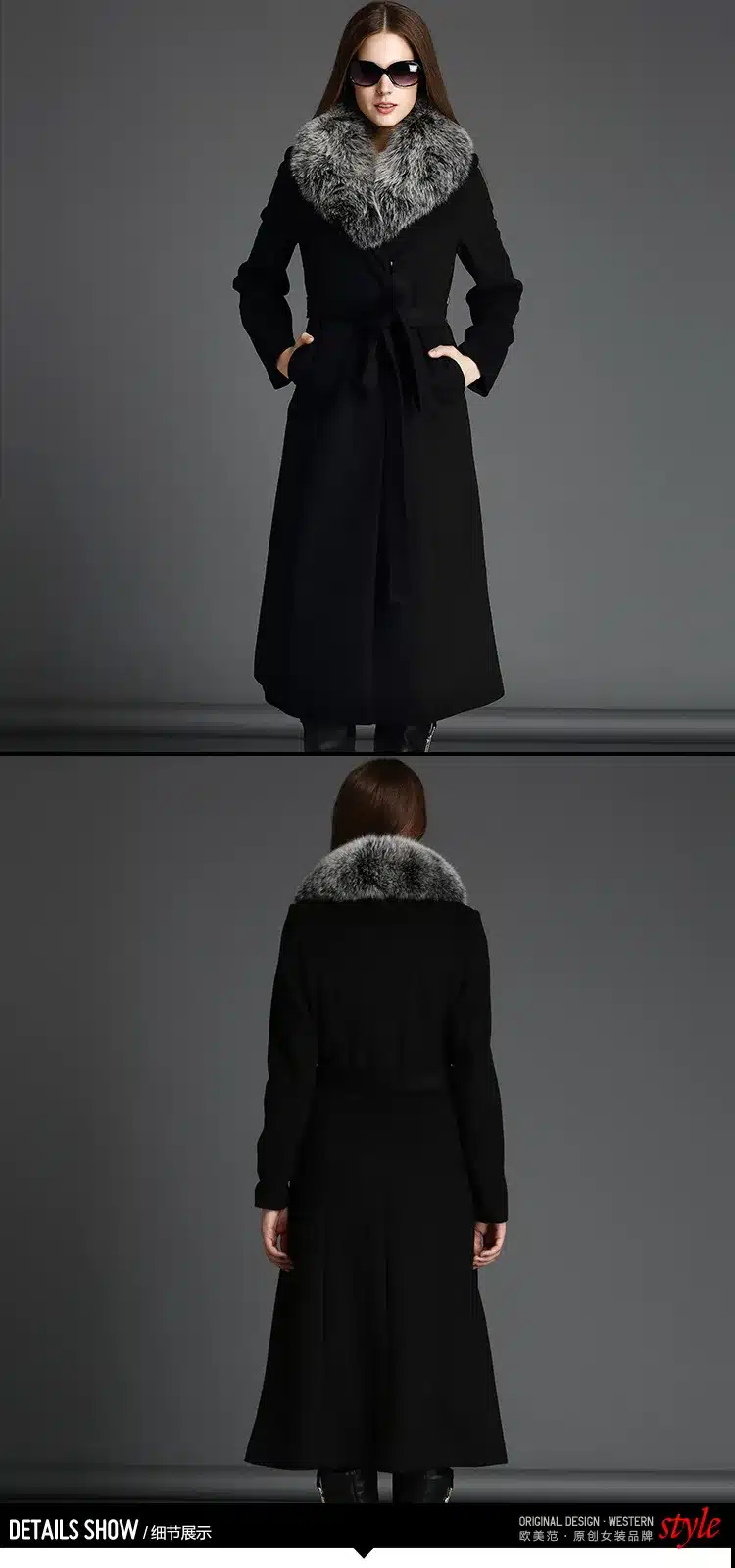 2016 Winter New Arrive High Quality Women Fox Fur Collar Cashmere Wool Warm Trench Noble Sashes Slim Long Maxi Coat Female 23