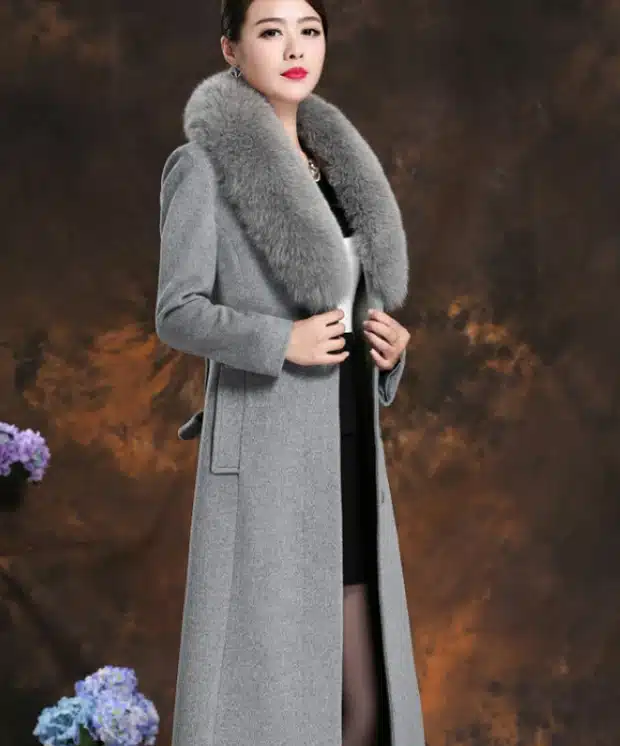 2016 Winter New Arrive High Quality Women Fox Fur Collar Cashmere Wool Warm Trench Noble Sashes Slim Long Maxi Coat Female 25