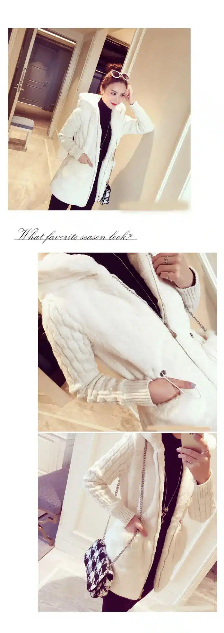 2017 Autumn Winter Women Cloth Cotton Blend Coat Slim Fashion Knit Stitching Plush Thickened with Hat Cute Girl Coats Jackets 13