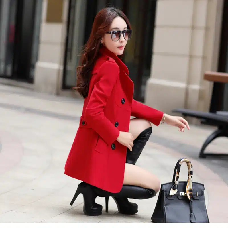 2017 Autumn Winter new fashion women wool coat double breasted coat elegant bodycon cocoon wool long coat Solid color tops LU304 3