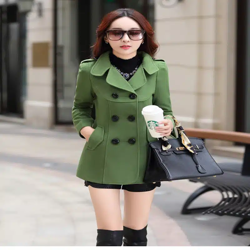 2017 Autumn Winter new fashion women wool coat double breasted coat elegant bodycon cocoon wool long coat Solid color tops LU304 5