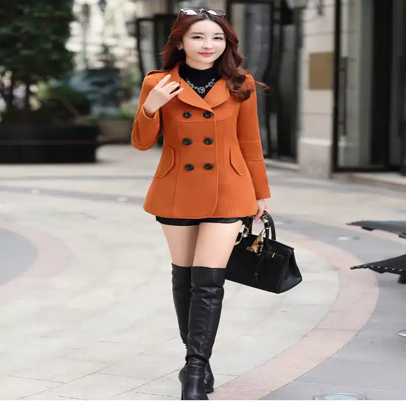 2017 Autumn Winter new fashion women wool coat double breasted coat elegant bodycon cocoon wool long coat Solid color tops LU304 8