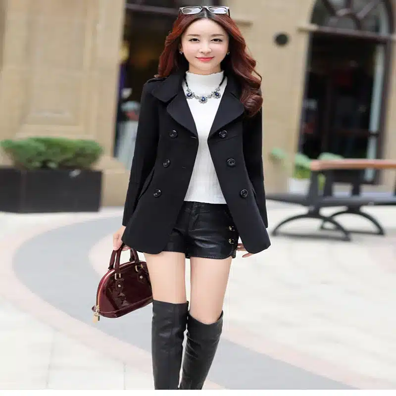2017 Autumn Winter new fashion women wool coat double breasted coat elegant bodycon cocoon wool long coat Solid color tops LU304 14