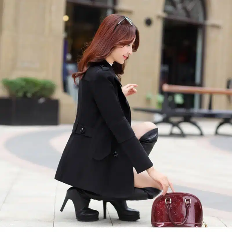 2017 Autumn Winter new fashion women wool coat double breasted coat elegant bodycon cocoon wool long coat Solid color tops LU304 15
