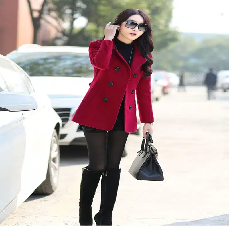 2017 Autumn Winter new fashion women wool coat double breasted coat elegant bodycon cocoon wool long coat Solid color tops LU304 18