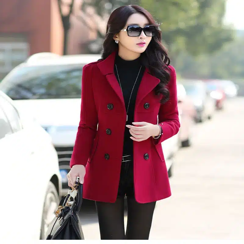 2017 Autumn Winter new fashion women wool coat double breasted coat elegant bodycon cocoon wool long coat Solid color tops LU304 19