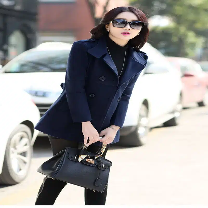 2017 Autumn Winter new fashion women wool coat double breasted coat elegant bodycon cocoon wool long coat Solid color tops LU304 20
