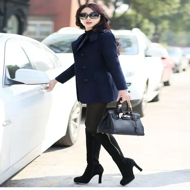2017 Autumn Winter new fashion women wool coat double breasted coat elegant bodycon cocoon wool long coat Solid color tops LU304 22