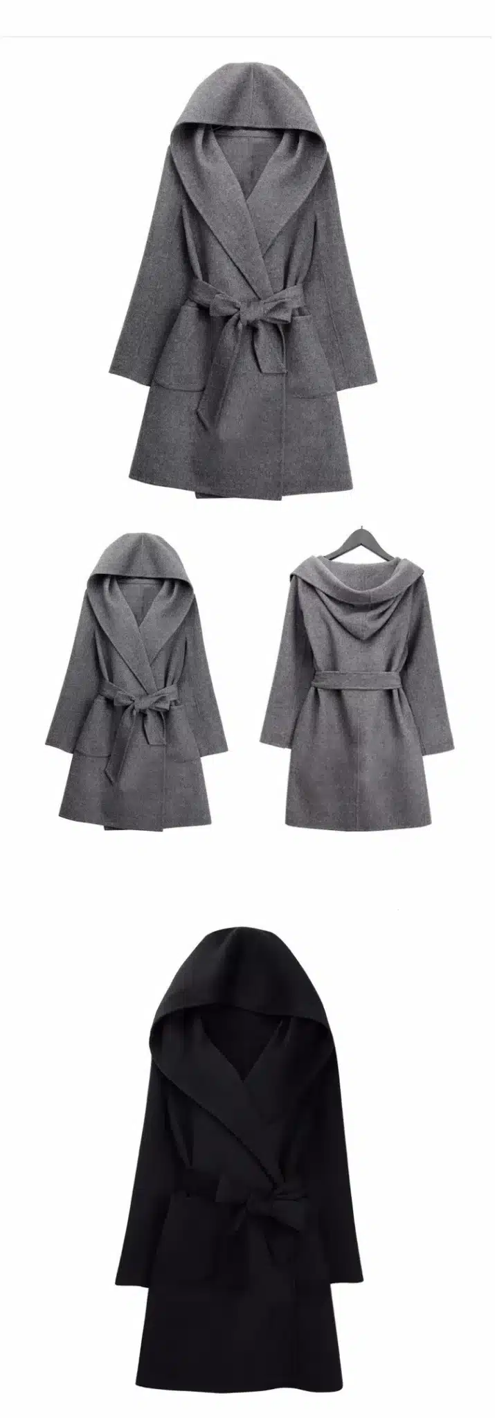 New Black Womens Autumn Winter Hooded Section Cashmere Jacket Outwear Long Slim Wool Coat casaco feminino manteau femme hiver 11