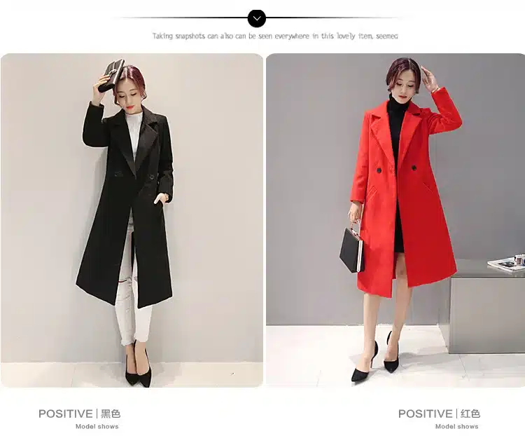 Women's Cashmere Coat 2017 New V-neck Solid Trench Woolen Coat Woman Warm Winter Jacket Overcoat Female Long Outwear Pocket 9