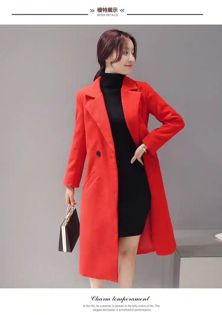 Women's Cashmere Coat 2017 New V-neck Solid Trench Woolen Coat Woman Warm Winter Jacket Overcoat Female Long Outwear Pocket 10