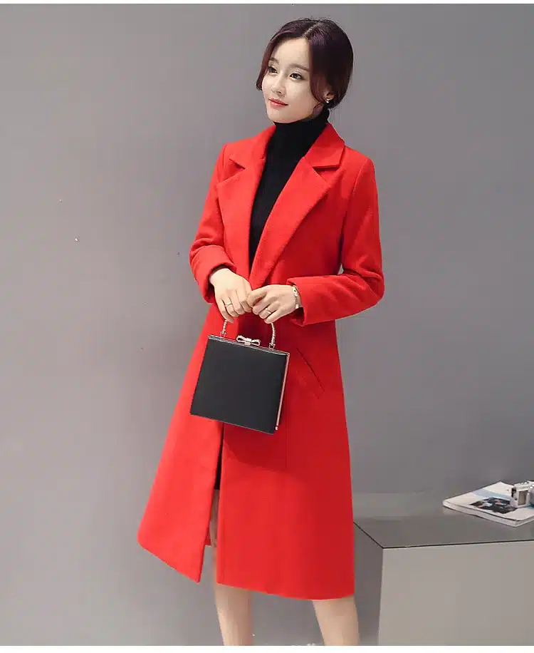 Women's Cashmere Coat 2017 New V-neck Solid Trench Woolen Coat Woman Warm Winter Jacket Overcoat Female Long Outwear Pocket 11