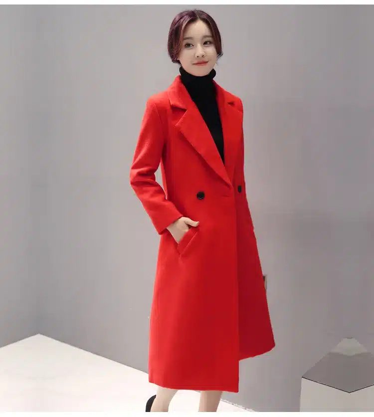 Women's Cashmere Coat 2017 New V-neck Solid Trench Woolen Coat Woman Warm Winter Jacket Overcoat Female Long Outwear Pocket 12
