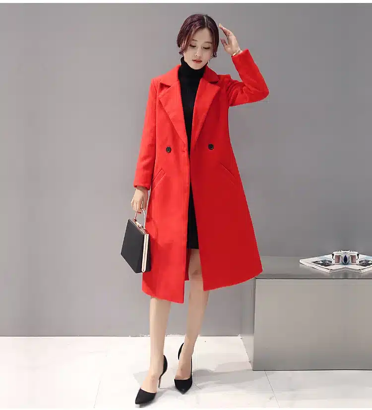 Women's Cashmere Coat 2017 New V-neck Solid Trench Woolen Coat Woman Warm Winter Jacket Overcoat Female Long Outwear Pocket 15