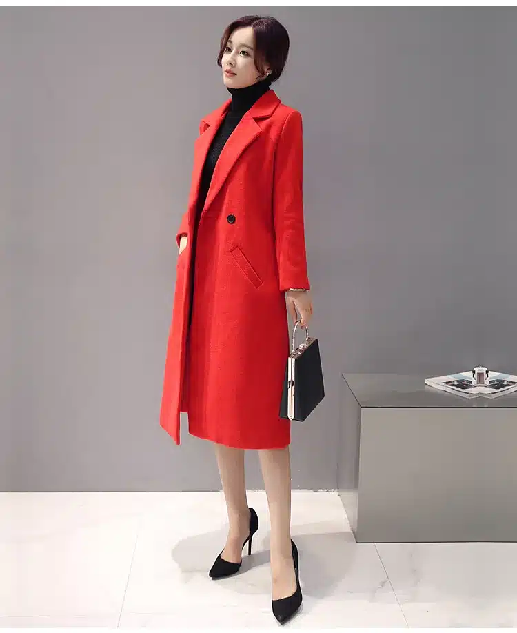 Women's Cashmere Coat 2017 New V-neck Solid Trench Woolen Coat Woman Warm Winter Jacket Overcoat Female Long Outwear Pocket 16