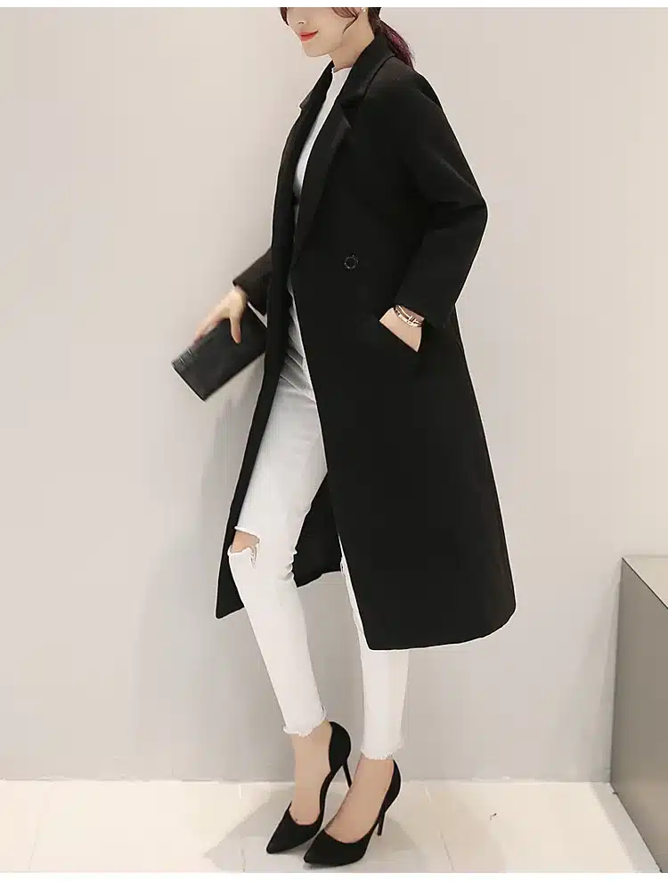 Women's Cashmere Coat 2017 New V-neck Solid Trench Woolen Coat Woman Warm Winter Jacket Overcoat Female Long Outwear Pocket 19