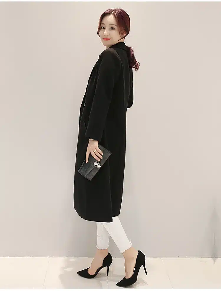 Women's Cashmere Coat 2017 New V-neck Solid Trench Woolen Coat Woman Warm Winter Jacket Overcoat Female Long Outwear Pocket 23