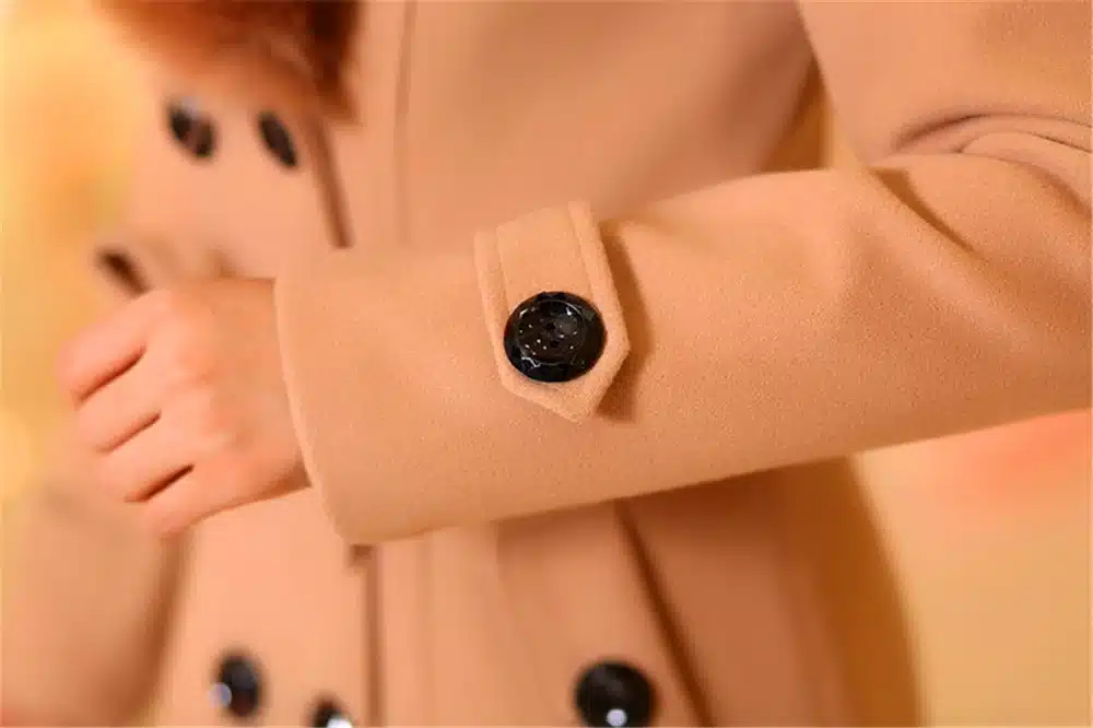 WMWMNU New Winter Coat Women Woolen Coat Zipper Lady Overcoats Jacket Warm Pink Big Fur Collar Double Breasted Outwears Female 10