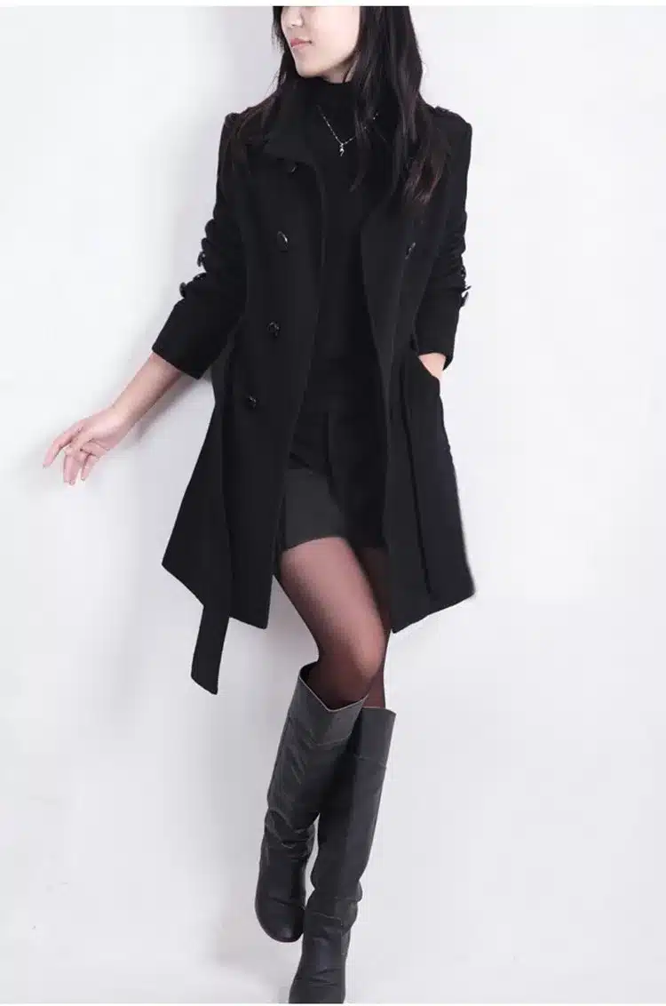 Uwback 2017 New Spring Woolen Coat Trench Women Slim Double Breasted Black Winter Coats Long Outerwear for Women QB323 7
