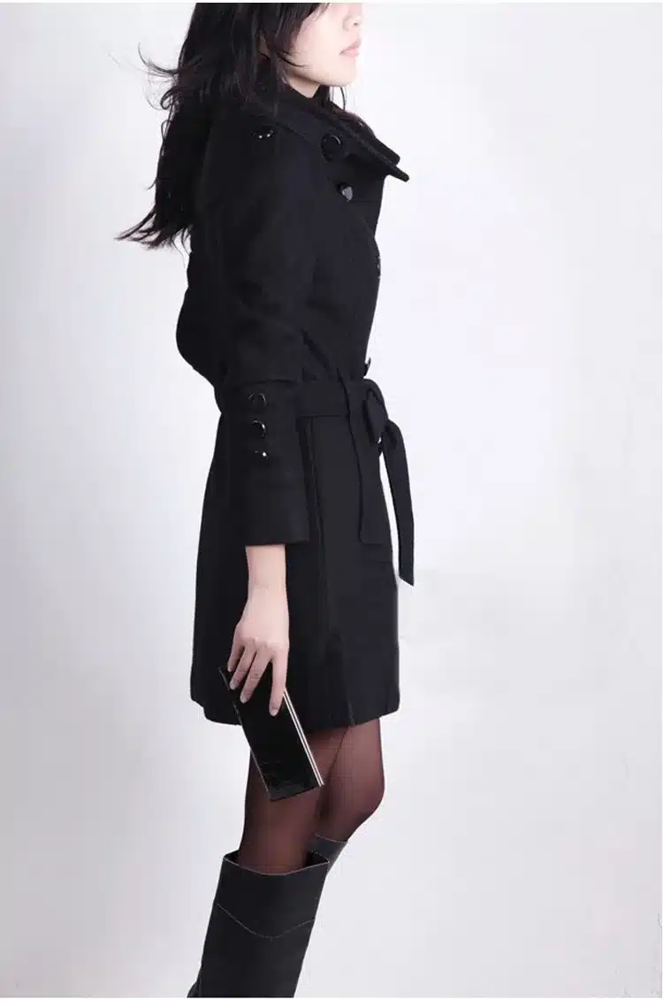 Uwback 2017 New Spring Woolen Coat Trench Women Slim Double Breasted Black Winter Coats Long Outerwear for Women QB323 8