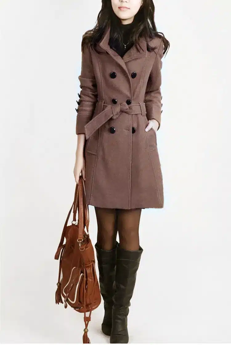 Uwback 2017 New Spring Woolen Coat Trench Women Slim Double Breasted Black Winter Coats Long Outerwear for Women QB323 9