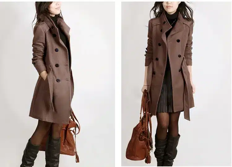 Uwback 2017 New Spring Woolen Coat Trench Women Slim Double Breasted Black Winter Coats Long Outerwear for Women QB323 10