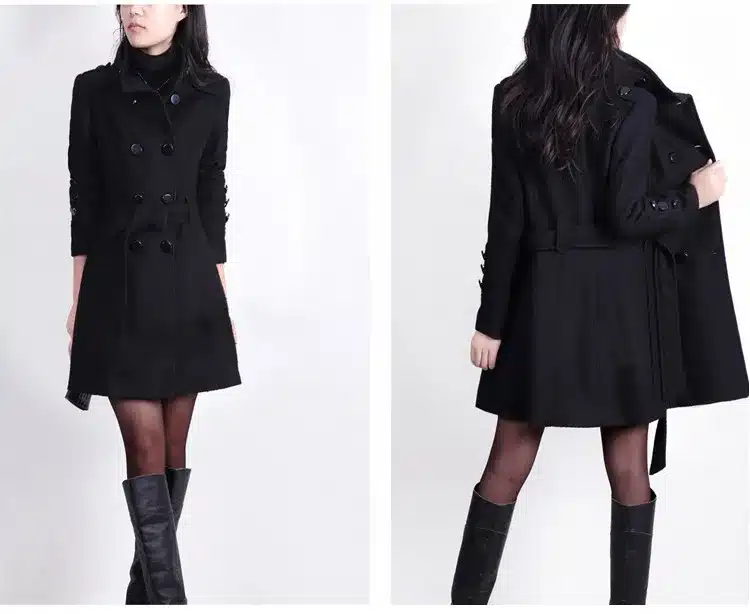 Uwback 2017 New Spring Woolen Coat Trench Women Slim Double Breasted Black Winter Coats Long Outerwear for Women QB323 11