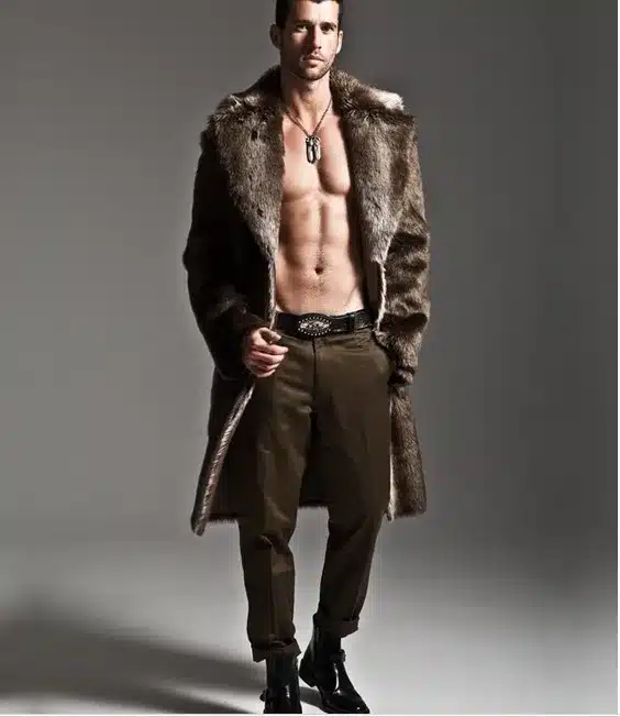 Men Faux Fur Coat Brand Fashion Slim Fit Turn- Down Luxury Long Coat High Quality Winter Snow Warm Fur OverCoat D1575-EU 5