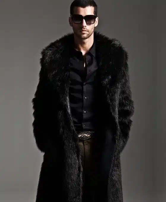Men Faux Fur Coat Brand Fashion Slim Fit Turn- Down Luxury Long Coat High Quality Winter Snow Warm Fur OverCoat D1575-EU 6