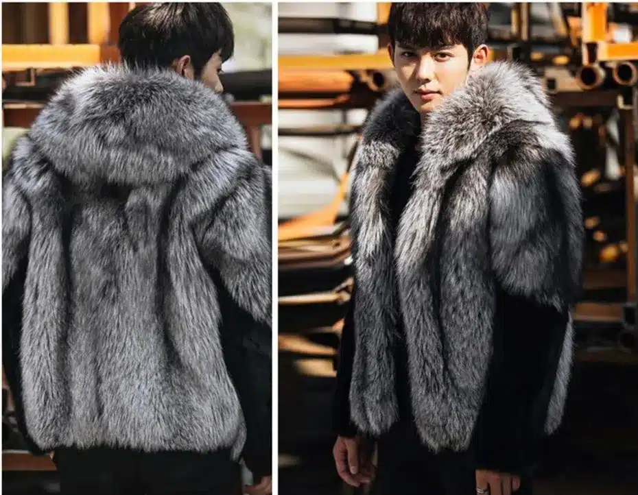 Large Size Mens Hooded Winter Autumn Faux Fur Overcoats Male Fox Fur Outwear Man-Made Fur Jackets Clothes Casual Coats J1676 5