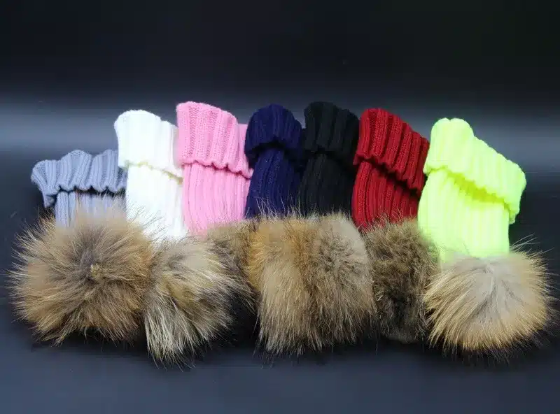 2017 Fashion Children Baby Winter Raccoon Fur Hat 15cm Fur pompom Beanies Cap Natural Fur Hats For Kids Children 15