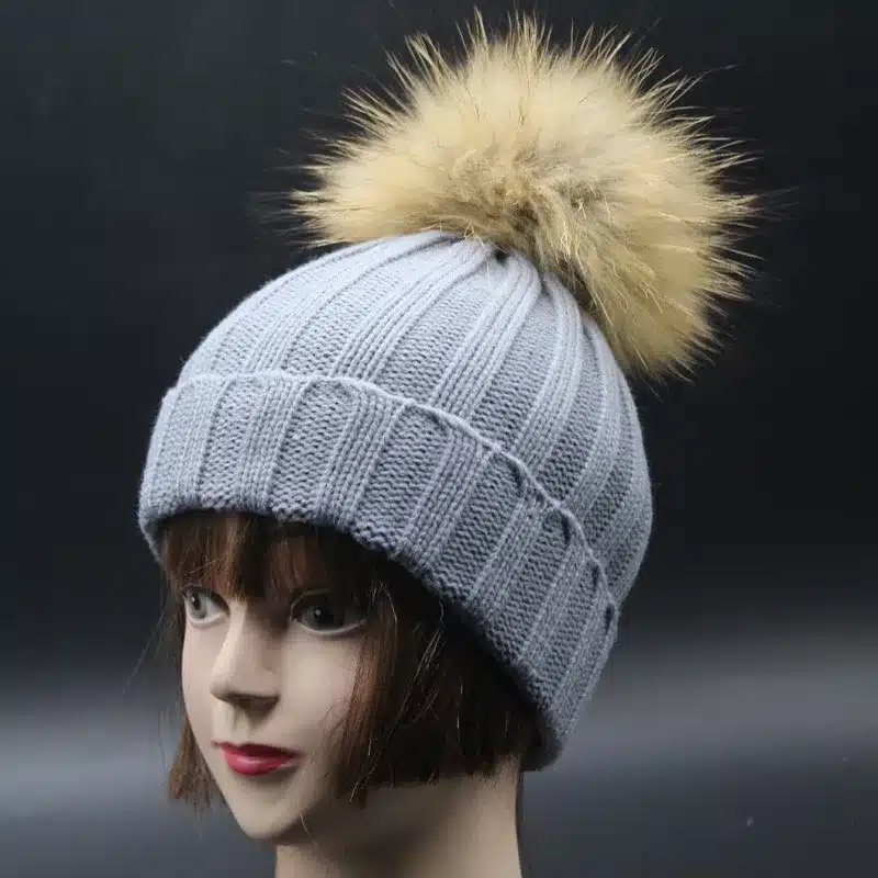 2017 Fashion Children Baby Winter Raccoon Fur Hat 15cm Fur pompom Beanies Cap Natural Fur Hats For Kids Children 19