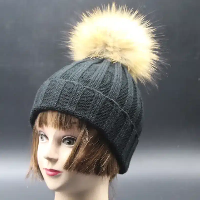 2017 Fashion Children Baby Winter Raccoon Fur Hat 15cm Fur pompom Beanies Cap Natural Fur Hats For Kids Children 20